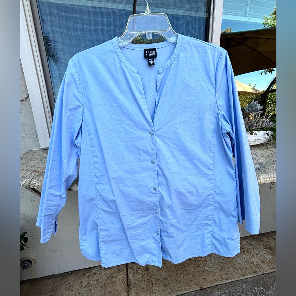 Eileen Fisher Soft Blue Cotton Blouse